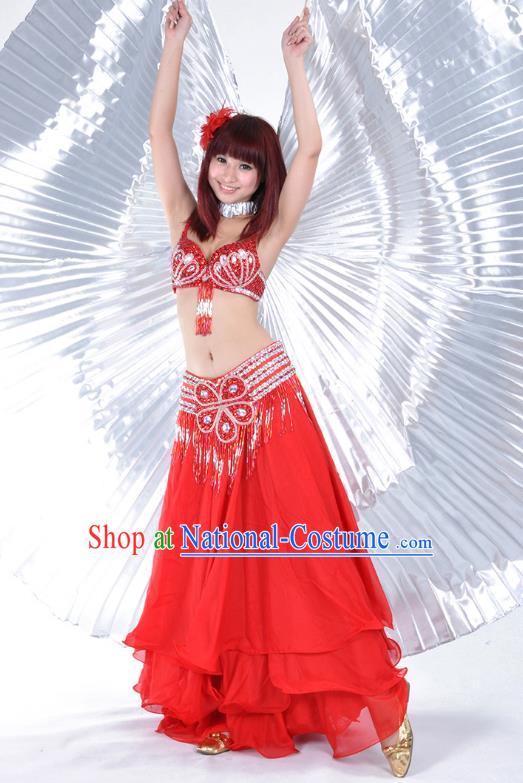 Indian Belly Dance Stage Performance Costume, India Oriental Dance Red Dress for Women