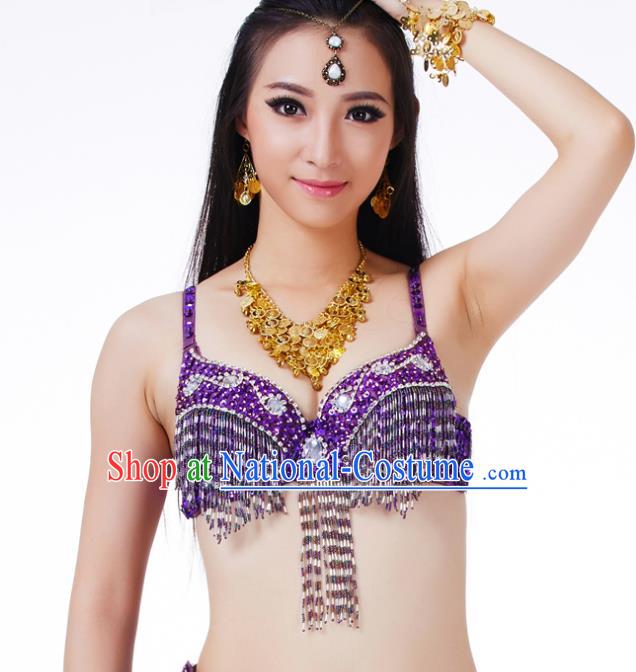 Traditional Belly Dance Purple Tassel Brassiere Upper Outer Garment Indian Oriental Dance Costume for Women