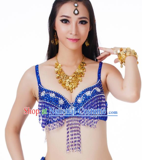 Traditional Belly Dance Royalblue Tassel Brassiere Upper Outer Garment Indian Oriental Dance Costume for Women