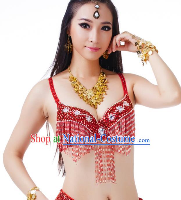 Traditional Belly Dance Red Tassel Brassiere Upper Outer Garment Indian Oriental Dance Costume for Women