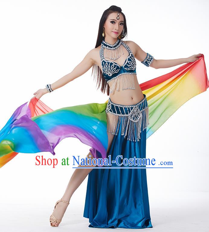 Traditional India Oriental Bollywood Dance Velvet Costume Indian Belly Dance Peacock Blue Dress for Women