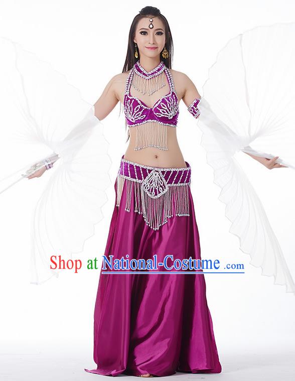 Traditional India Oriental Bollywood Dance Velvet Costume Indian Belly Dance Purple Dress for Women