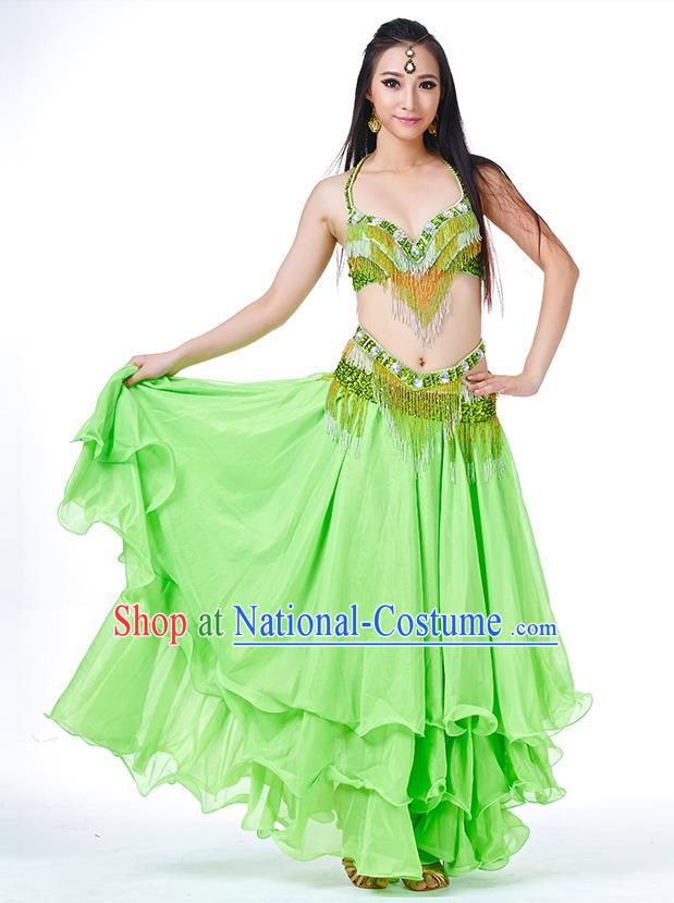 Traditional Oriental Bollywood Dance Costume Indian Belly Dance Green Dress for Women