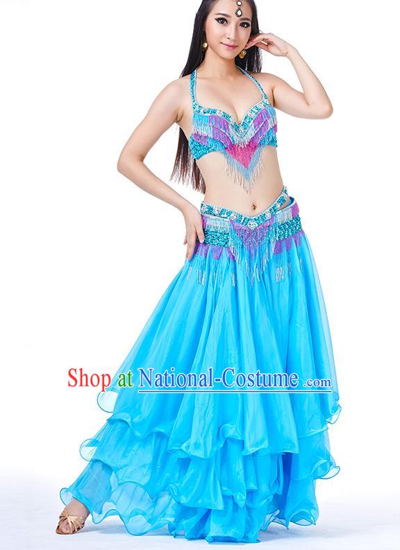 Traditional Oriental Bollywood Dance Costume Indian Belly Dance Blue Dress for Women