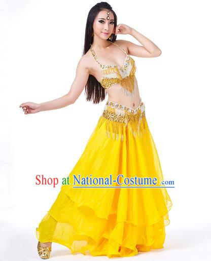 Traditional Oriental Bollywood Dance Costume Indian Belly Dance Yellow Dress for Women