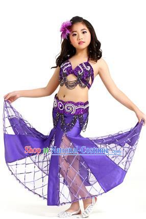 Traditional Children Oriental Bollywood Dance Costume Indian Belly Dance Purple Dress for Kids