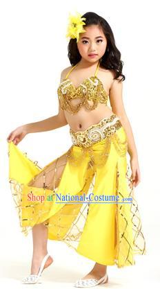 Traditional Children Oriental Bollywood Dance Costume Indian Belly Dance Yellow Dress for Kids