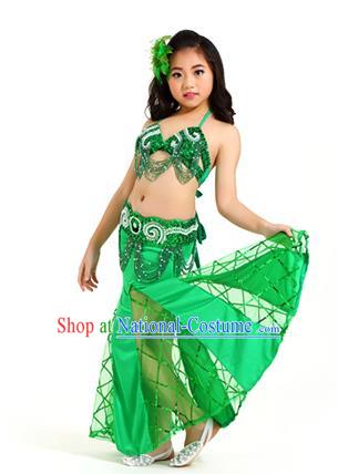 Traditional Children Oriental Bollywood Dance Costume Indian Belly Dance Green Dress for Kids