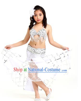 Traditional Children Oriental Bollywood Dance Costume Indian Belly Dance White Dress for Kids