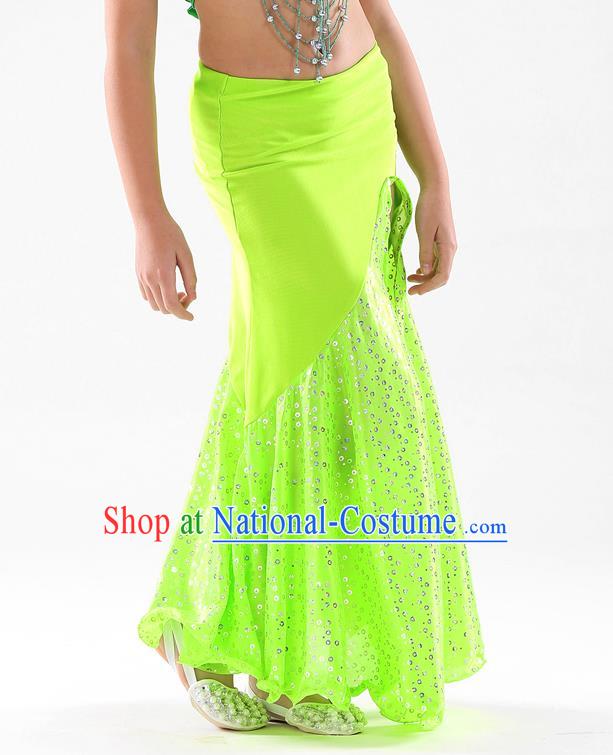 Traditional India Oriental Bollywood Dance Green Skirt Indian Belly Dance Costume for Kids