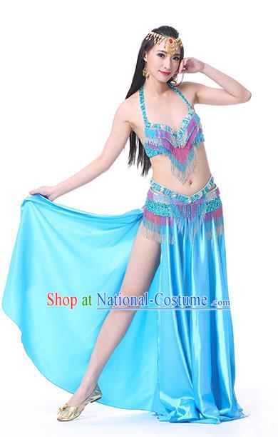 Indian Traditional Oriental Bollywood Dance Blue Dress Belly Dance Sexy Costume for Women