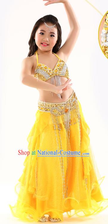 Indian Traditional Stage Performance Dance Yellow Dress Belly Dance Costume for Kids