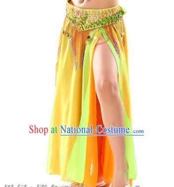 Traditional Indian Children Stage Dance Yellow Skirt Belly Dance Costume for Kids