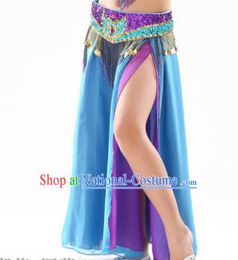 Traditional Indian Children Stage Dance Blue Skirt Belly Dance Costume for Kids