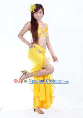 Traditional Indian Stage Oriental Dance Yellow Dress Belly Dance Costume for Women