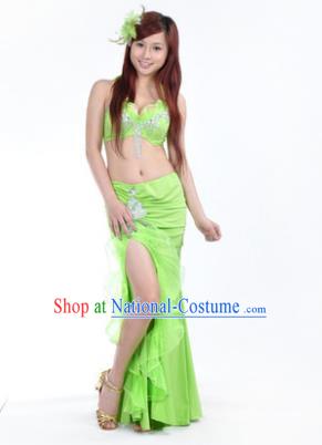 Traditional Indian Stage Oriental Dance Light Green Dress Belly Dance Costume for Women