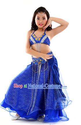 Indian Traditional Stage Performance Dance Royalblue Dress Belly Dance Costume for Kids