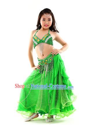 Indian Traditional Stage Performance Dance Green Dress Belly Dance Costume for Kids