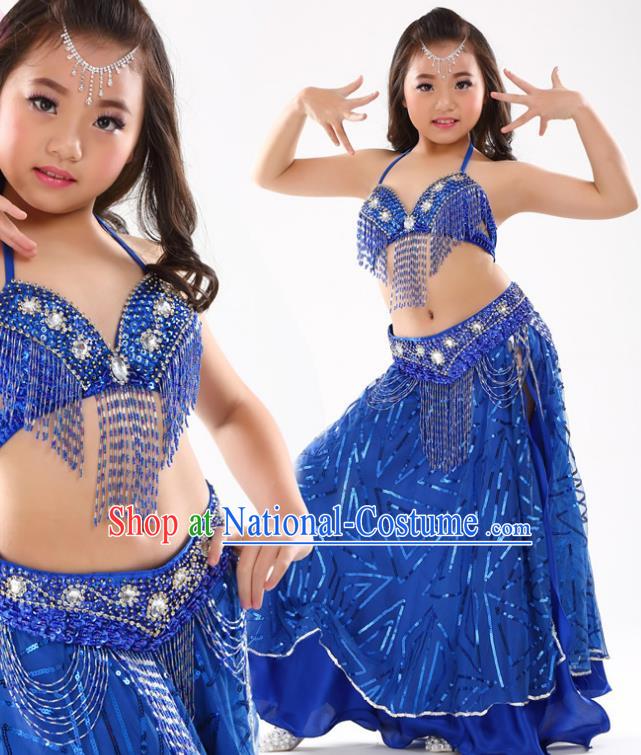 Traditional Indian Children Oriental Dance Royalblue Dress Belly Dance Costume for Kids