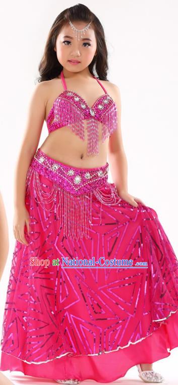 Traditional Indian Children Oriental Dance Rosy Dress Belly Dance Costume for Kids