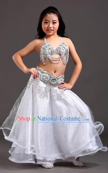 Traditional Indian Children Dance Performance White Dress Belly Dance Costume for Kids