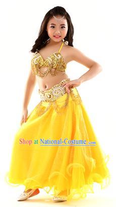 Traditional Indian Children Dance Performance Yellow Dress Belly Dance Costume for Kids