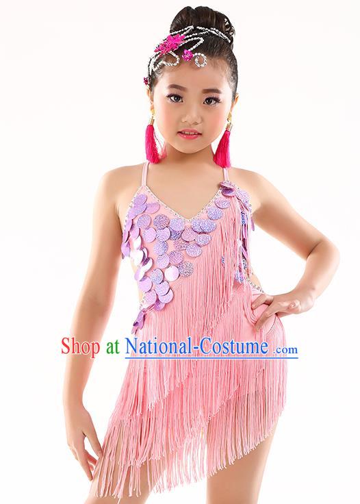 Traditional Children Stage Performance Latin Dance Pink Dress Modern Dance Costume for Kids