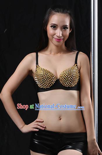 Traditional Indian Belly Dance Golden Rivet Brassiere Oriental Dance Costume for Women