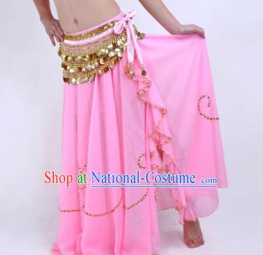 Indian Belly Dance Stage Performance Costume, India Oriental Dance Pink Skirt for Women