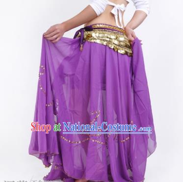 Indian Belly Dance Stage Performance Costume, India Oriental Dance Purple Skirt for Women