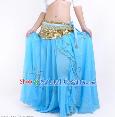 Indian Belly Dance Stage Performance Costume, India Oriental Dance Blue Skirt for Women