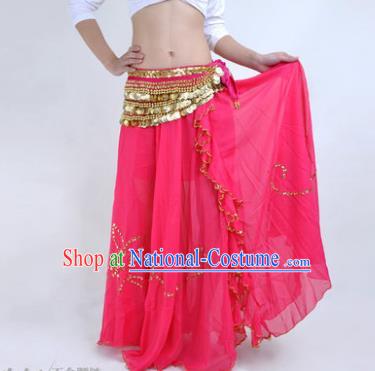 Indian Belly Dance Stage Performance Costume, India Oriental Dance Rosy Skirt for Women