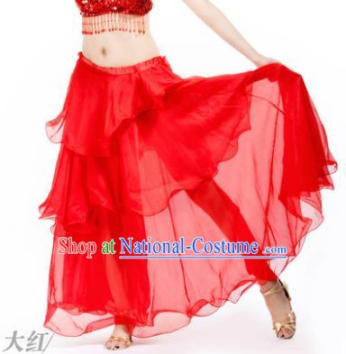 Indian Belly Dance Stage Performance Costume, India Oriental Dance Red Spiral Skirt for Women