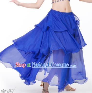 Indian Belly Dance Stage Performance Costume, India Oriental Dance Royalblue Spiral Skirt for Women