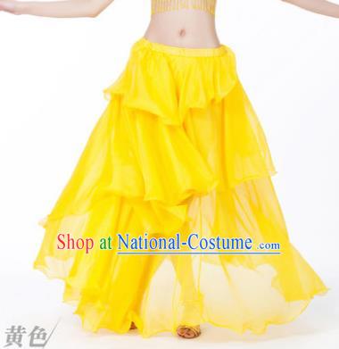 Indian Belly Dance Stage Performance Costume, India Oriental Dance Yellow Spiral Skirt for Women