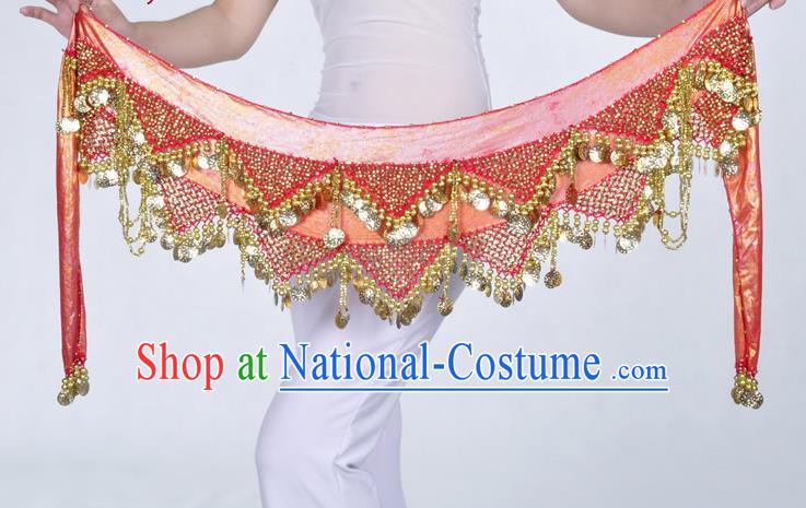 Indian Belly Dance Accessories Golden Sequin Red Waist Chain Belts India Raks Sharki Waistband for Women