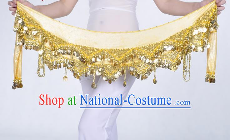 Indian Belly Dance Accessories Golden Sequin Yellow Waist Chain Belts India Raks Sharki Waistband for Women