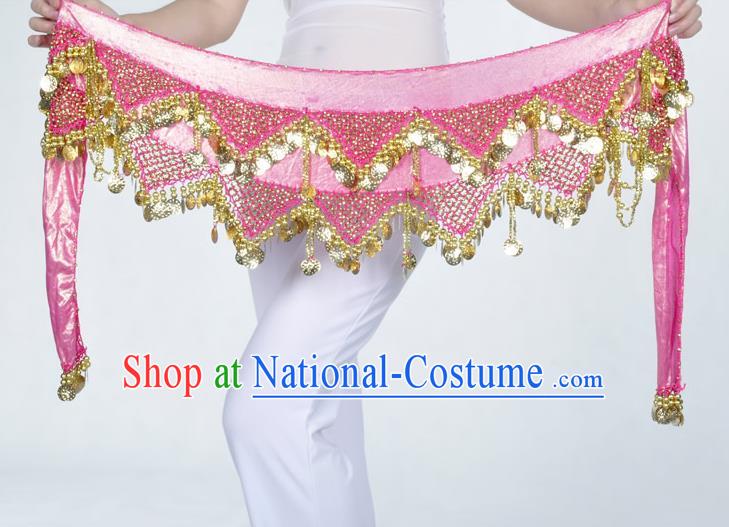 Indian Belly Dance Accessories Golden Sequin Pink Waist Chain Belts India Raks Sharki Waistband for Women