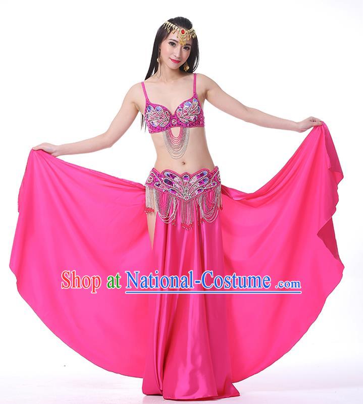 Asian Indian Belly Dance Costume Stage Performance Oriental Dance Rosy Dress for Women