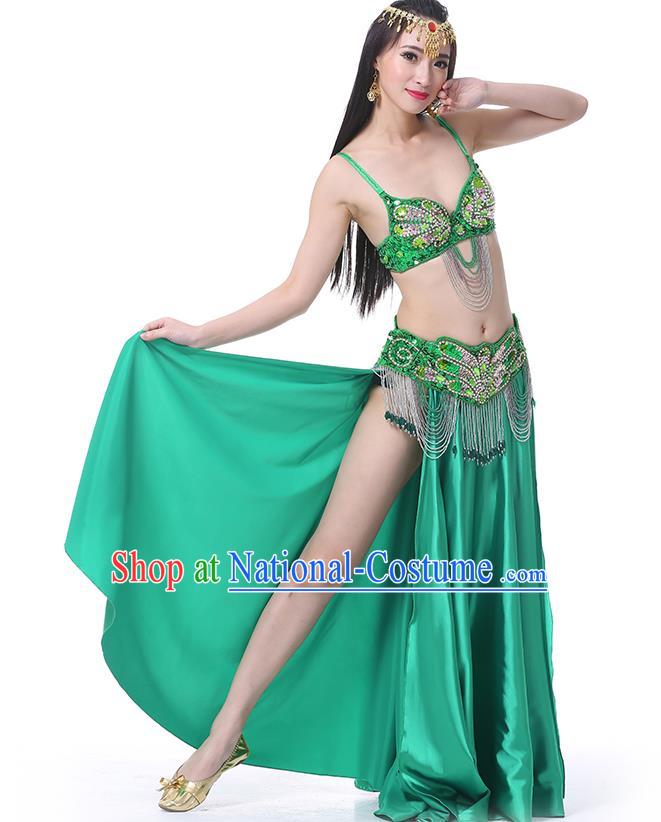 Asian Indian Belly Dance Costume Stage Performance Oriental Dance Green Dress for Women