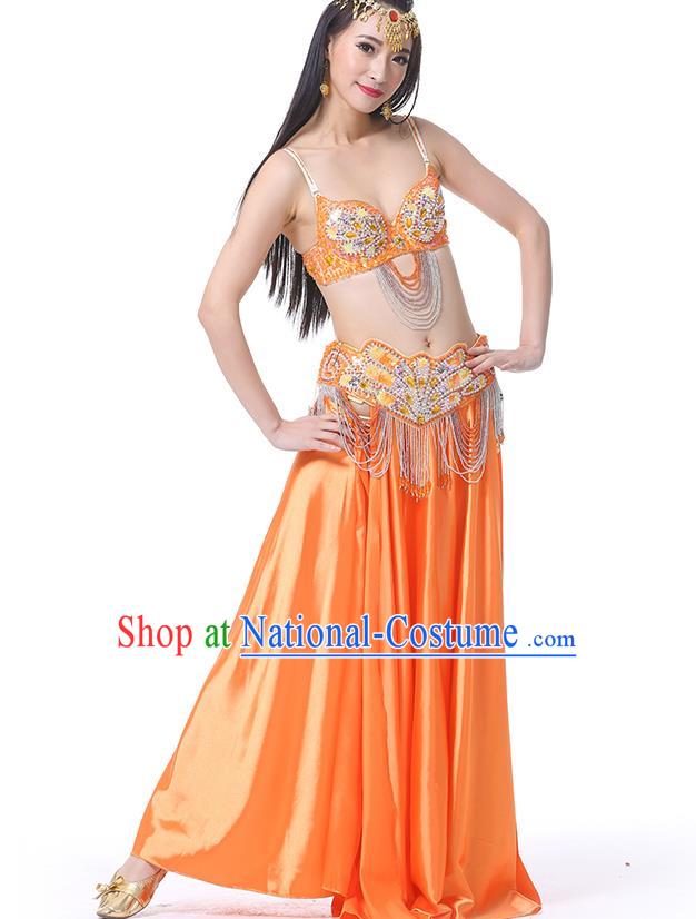 Asian Indian Belly Dance Costume Stage Performance Oriental Dance Orange Dress for Women