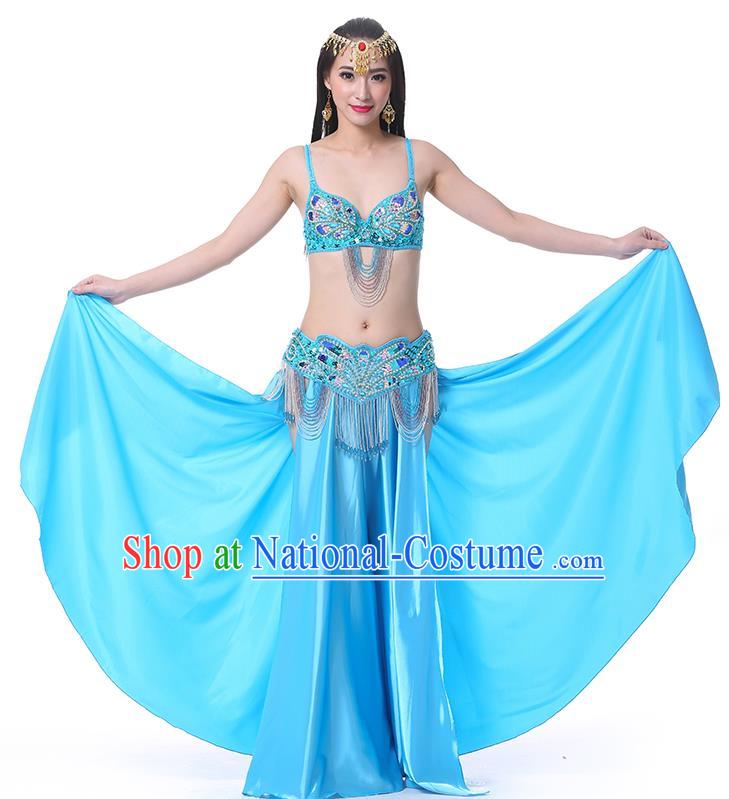 Asian Indian Belly Dance Costume Stage Performance Oriental Dance Blue Dress for Women