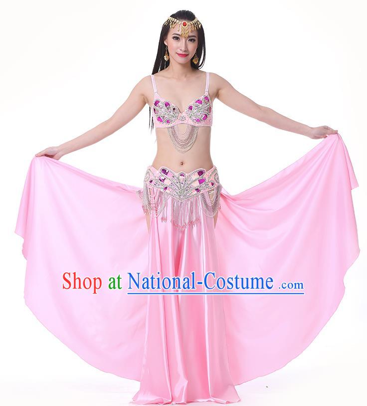 Asian Indian Belly Dance Costume Stage Performance Oriental Dance Pink Dress for Women