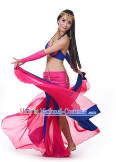 Asian Indian Bollywood Belly Dance Costume Stage Performance Oriental Dance Rosy and Blue Dress for Women