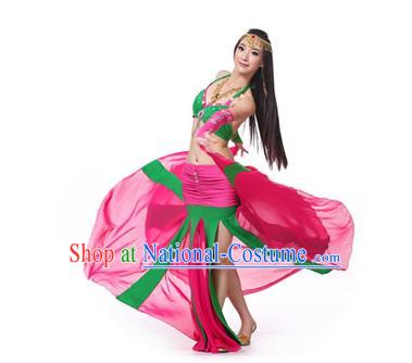 Asian Indian Bollywood Belly Dance Costume Stage Performance Oriental Dance Rosy and Green Dress for Women