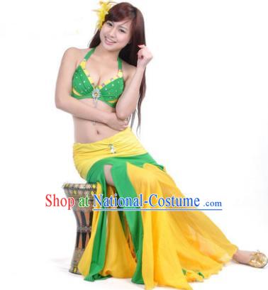 Asian Indian Belly Dance Stage Performance Costume Oriental Dance Yellow and Green Dress for Women