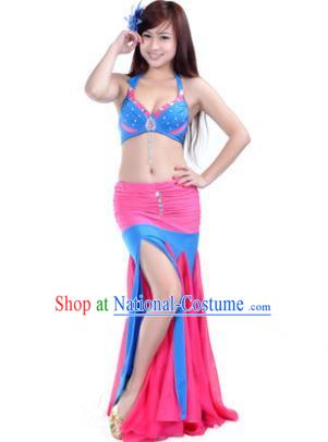 Asian Indian Belly Dance Stage Performance Costume Oriental Dance Rosy and Blue Dress for Women