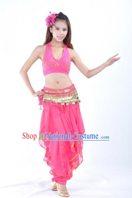 Asian Indian Traditional Costume Belly Dance Stage Performance Oriental Dance Rosy Clothing for Women