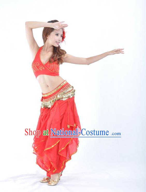 Asian Indian Traditional Costume Belly Dance Stage Performance Oriental Dance Red Clothing for Women