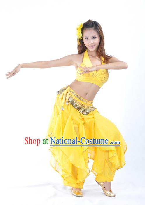 Asian Indian Traditional Costume Belly Dance Stage Performance Oriental Dance Yellow Clothing for Women